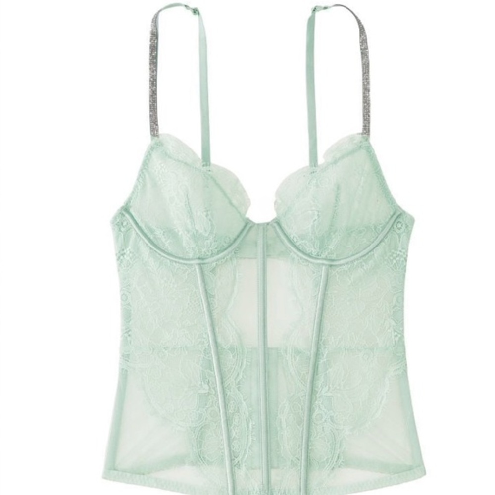 Victoria’s Secret Shine Strap Mint Haze Lace Corset // 34DD (small DD)